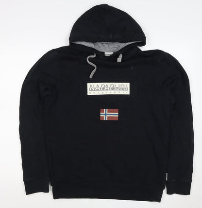 Napapijri Men’s Black L Pullover Hoodie Logo Flag Graphic