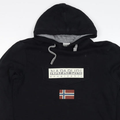 Napapijri Men’s Black L Pullover Hoodie Logo Flag Graphic