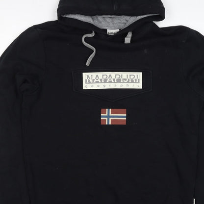 Napapijri Men’s Black L Pullover Hoodie Logo Flag Graphic