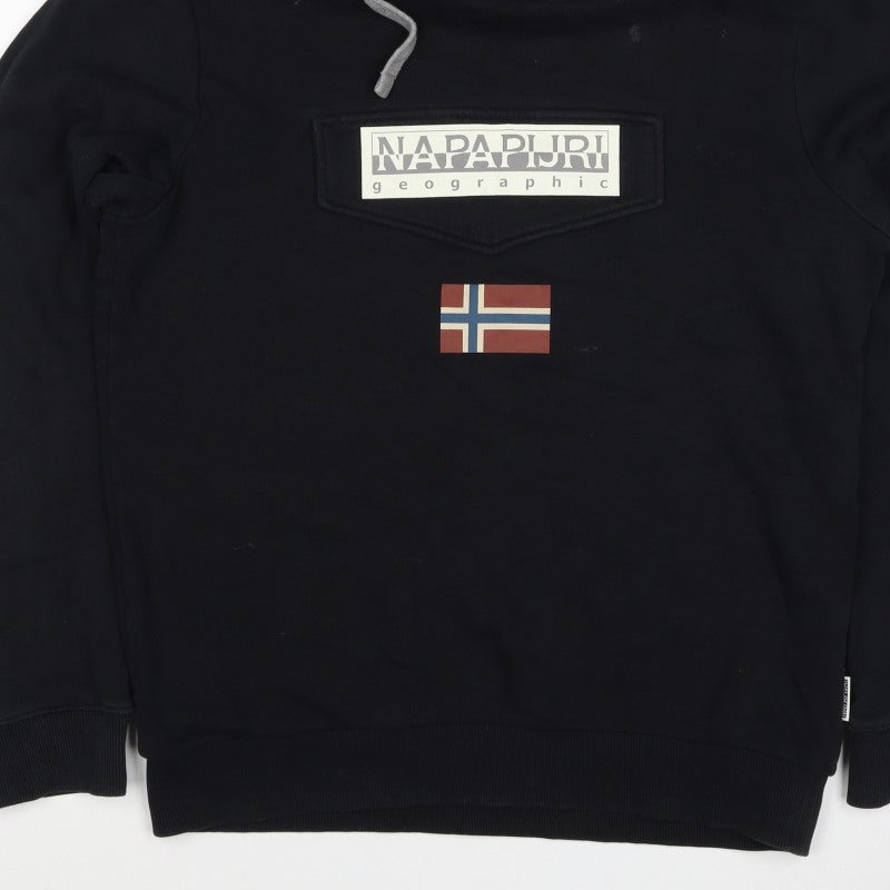 Napapijri Men’s Black L Pullover Hoodie Logo Flag Graphic