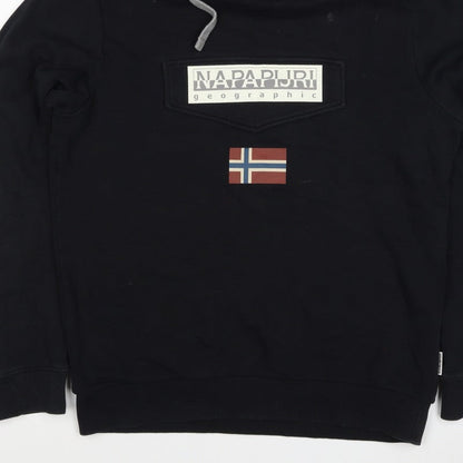 Napapijri Men’s Black L Pullover Hoodie Logo Flag Graphic