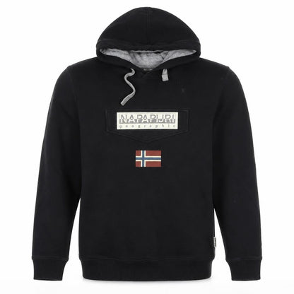 Napapijri Men’s Black L Pullover Hoodie Logo Flag Graphic