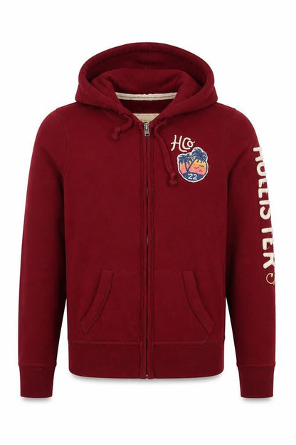 Hollister Men’s Red M Full Zip Hooded Logo Fleece Hoodie