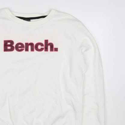 Bench Women’s White Pink Logo Crew Neck Pullover Sweatshirt UK 16 XL