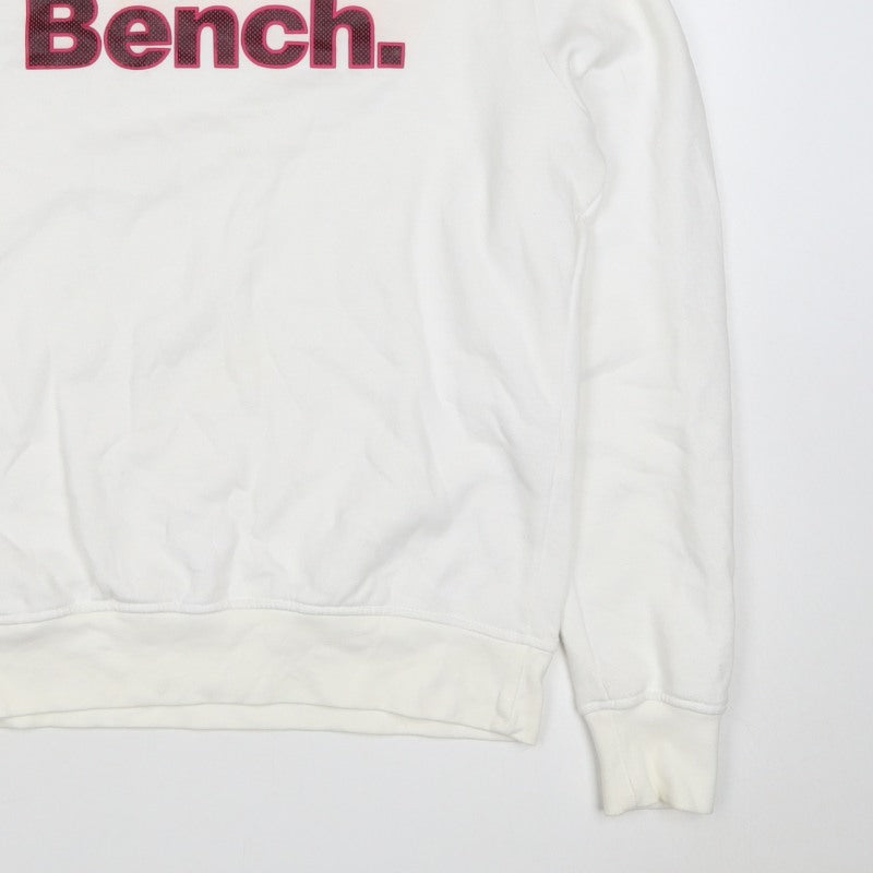 Bench Women’s White Pink Logo Crew Neck Pullover Sweatshirt UK 16 XL