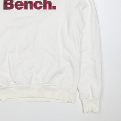Bench Women’s White Pink Logo Crew Neck Pullover Sweatshirt UK 16 XL