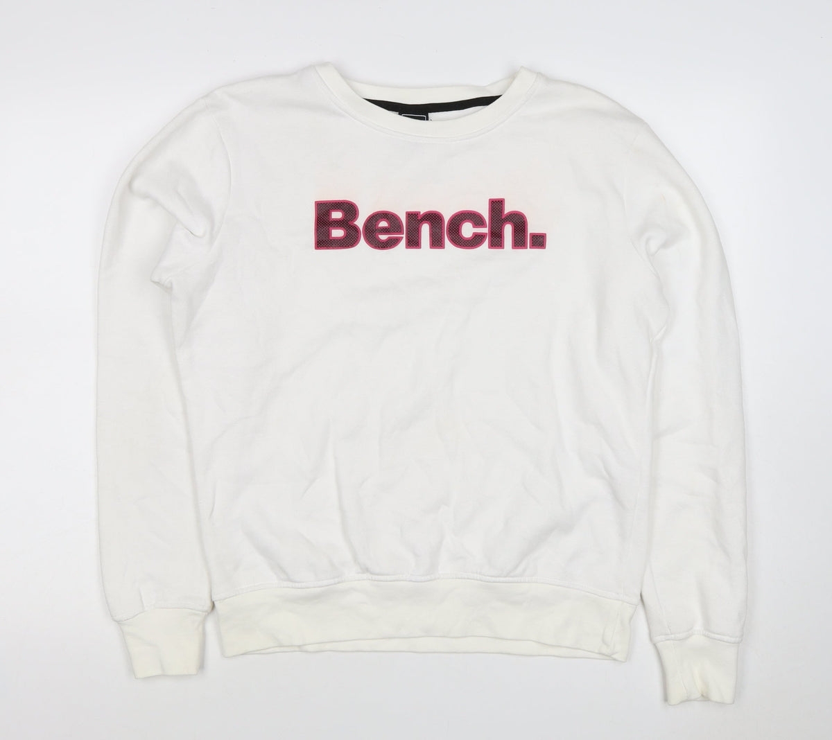 Bench Women’s White Pink Logo Crew Neck Pullover Sweatshirt UK 16 XL