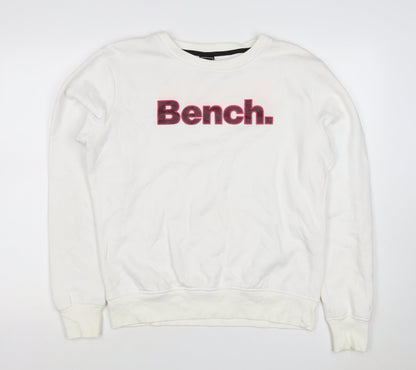 Bench Women’s White Pink Logo Crew Neck Pullover Sweatshirt UK 16 XL