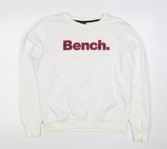 Bench Women’s White Pink Logo Crew Neck Pullover Sweatshirt UK 16 XL