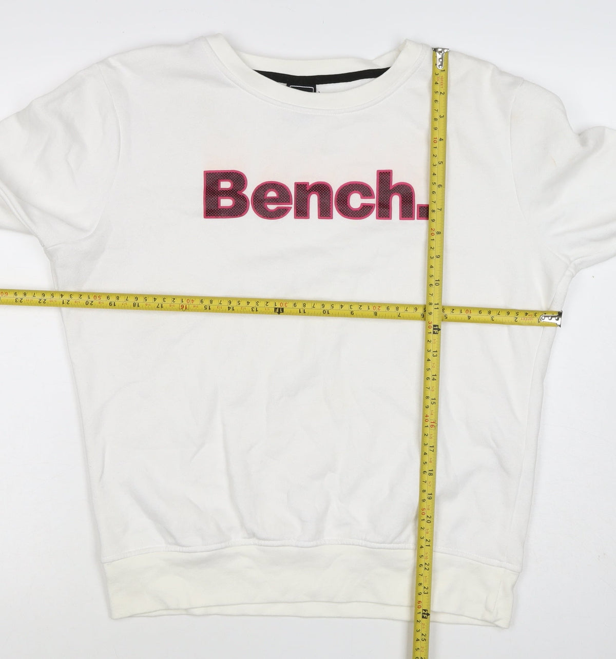Bench Women’s White Pink Logo Crew Neck Pullover Sweatshirt UK 16 XL