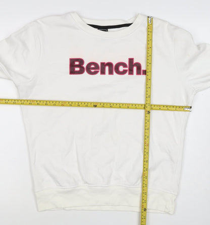 Bench Women’s White Pink Logo Crew Neck Pullover Sweatshirt UK 16 XL
