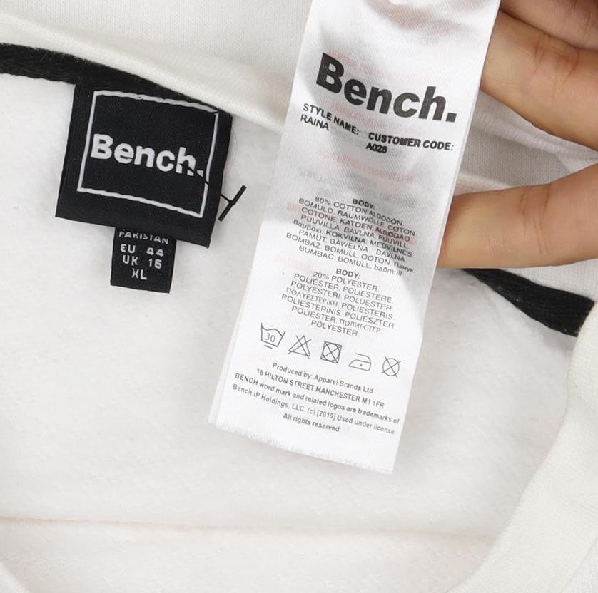 Bench Women’s White Pink Logo Crew Neck Pullover Sweatshirt UK 16 XL
