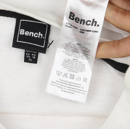 Bench Women’s White Pink Logo Crew Neck Pullover Sweatshirt UK 16 XL