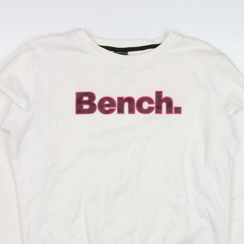 Bench Women’s White Pink Logo Crew Neck Pullover Sweatshirt UK 16 XL