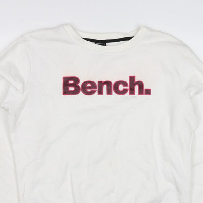 Bench Women’s White Pink Logo Crew Neck Pullover Sweatshirt UK 16 XL