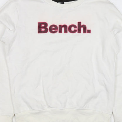 Bench Women’s White Pink Logo Crew Neck Pullover Sweatshirt UK 16 XL