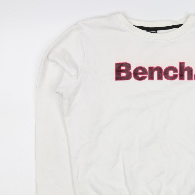 Bench Women’s White Pink Logo Crew Neck Pullover Sweatshirt UK 16 XL
