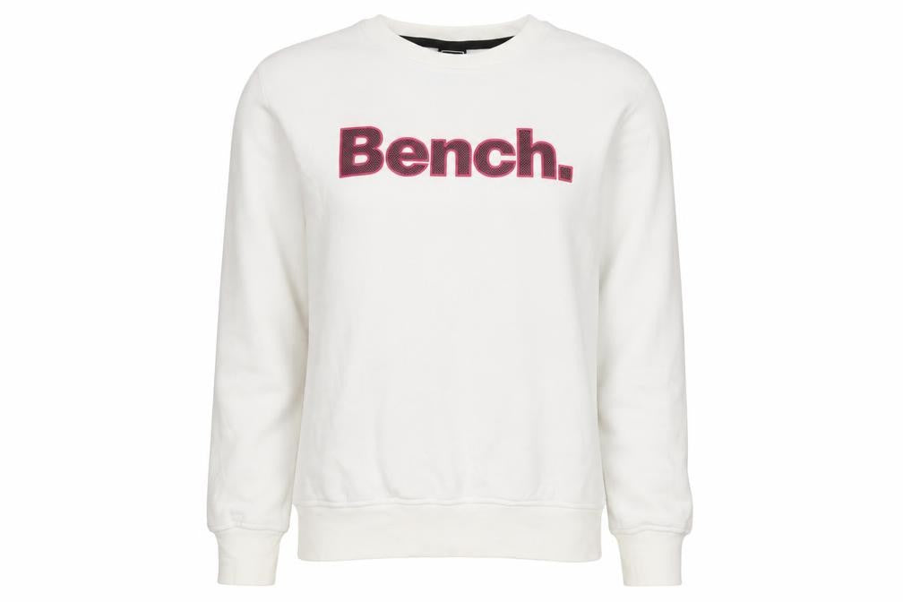Bench Women’s White Pink Logo Crew Neck Pullover Sweatshirt UK 16 XL