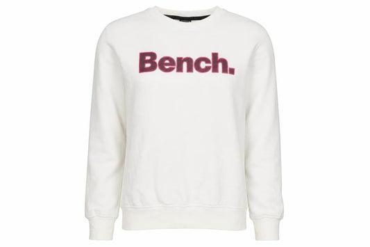 Bench Women’s White Pink Logo Crew Neck Pullover Sweatshirt UK 16 XL