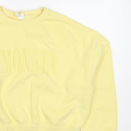 H&M Women Yellow S Pullover Sweatshirt Embroidered Logo Crew Neck