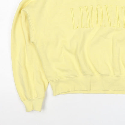 H&M Women Yellow S Pullover Sweatshirt Embroidered Logo Crew Neck