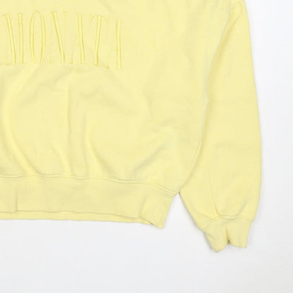 H&M Women Yellow S Pullover Sweatshirt Embroidered Logo Crew Neck