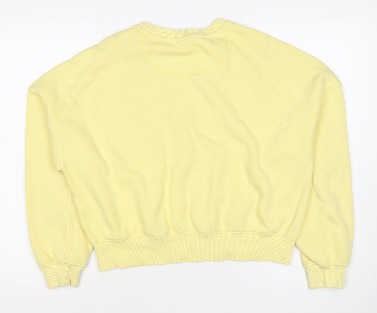 H&M Women Yellow S Pullover Sweatshirt Embroidered Logo Crew Neck