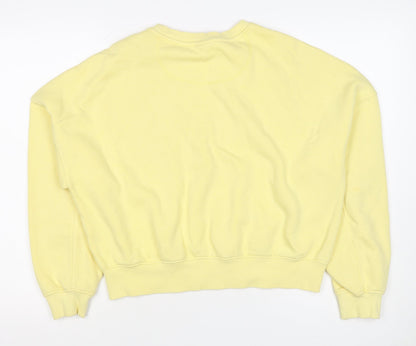 H&M Women Yellow S Pullover Sweatshirt Embroidered Logo Crew Neck