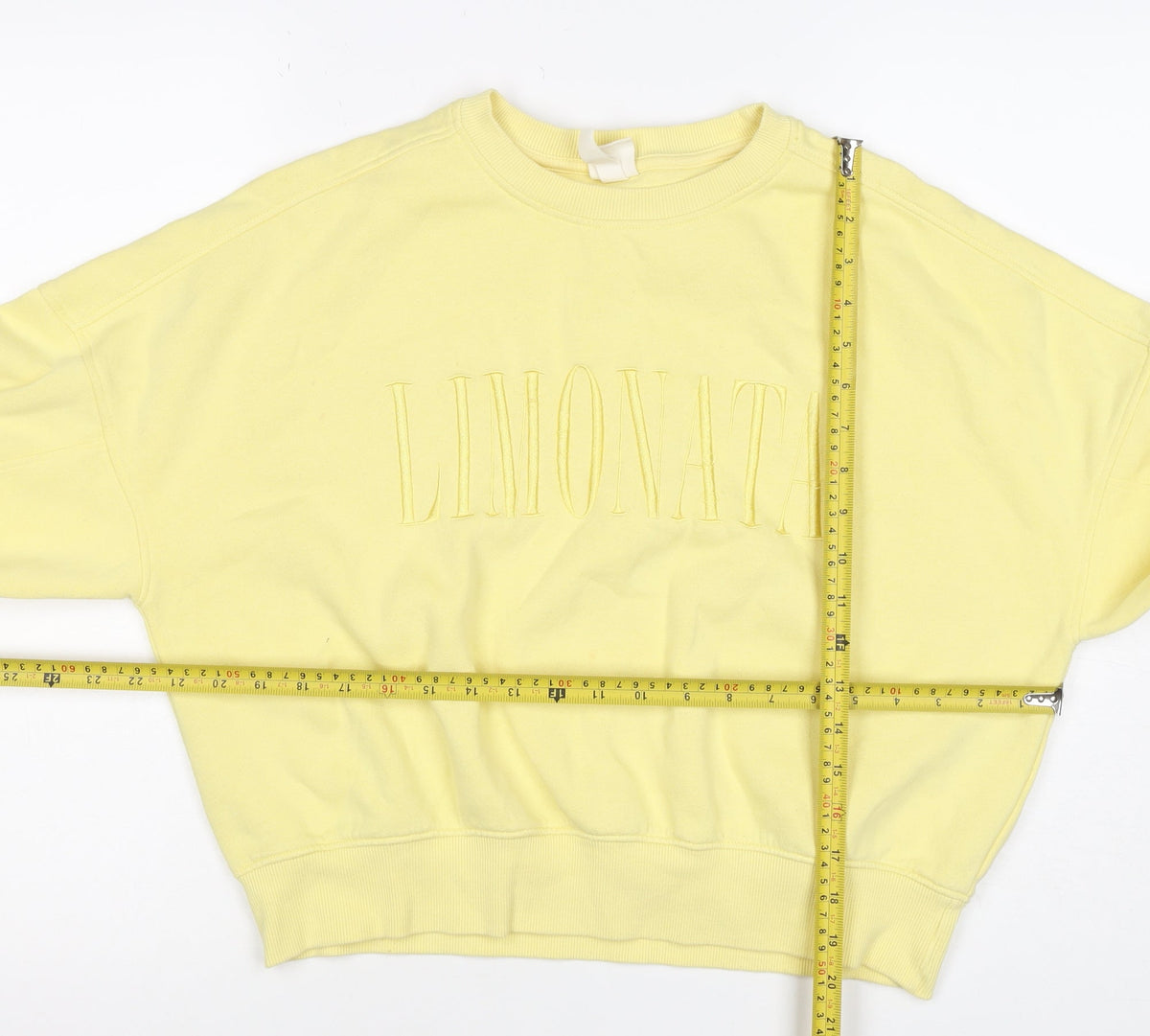 H&M Women Yellow S Pullover Sweatshirt Embroidered Logo Crew Neck
