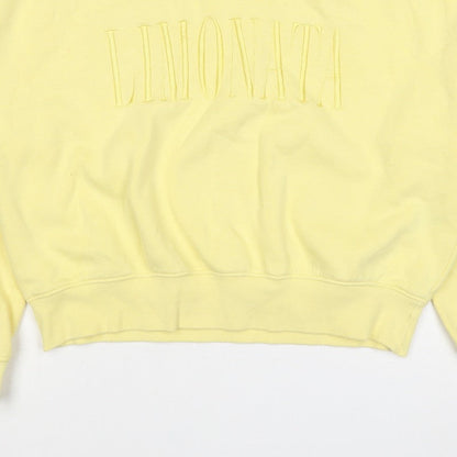 H&M Women Yellow S Pullover Sweatshirt Embroidered Logo Crew Neck
