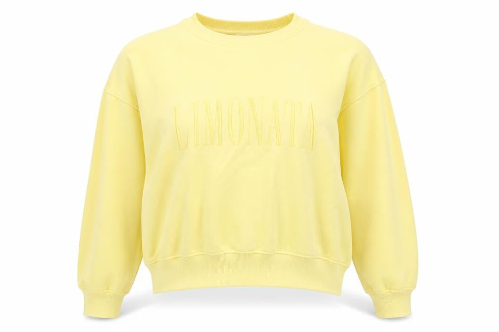 H&M Women Yellow S Pullover Sweatshirt Embroidered Logo Crew Neck
