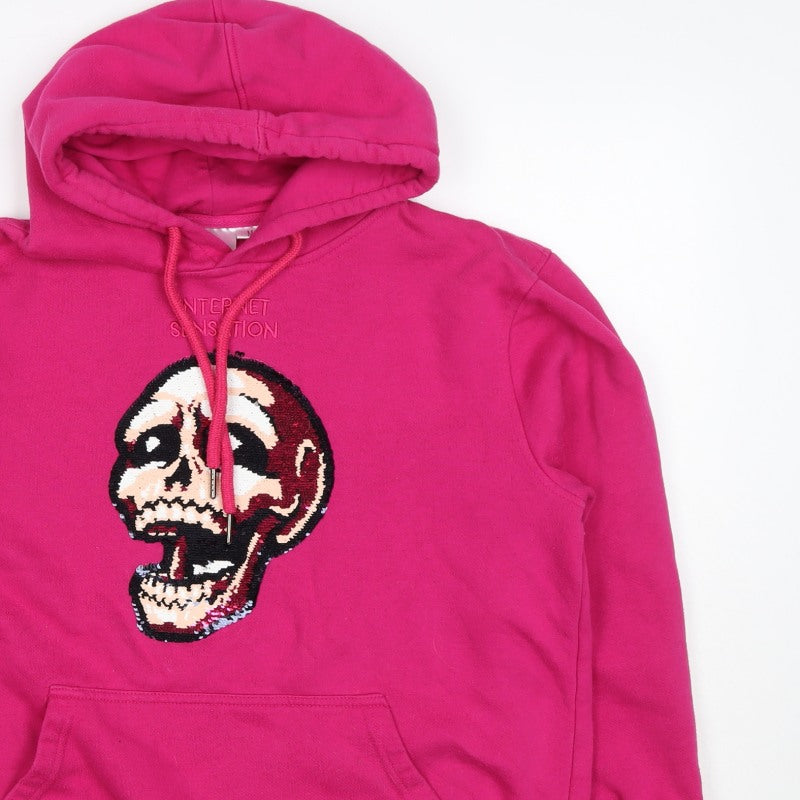 Internet Sensation Shop Women Pink M Skull Sequin Pullover Hoodie