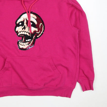 Internet Sensation Shop Women Pink M Skull Sequin Pullover Hoodie