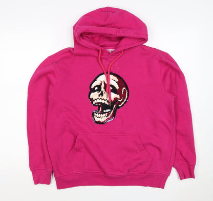 Internet Sensation Shop Women Pink M Skull Sequin Pullover Hoodie