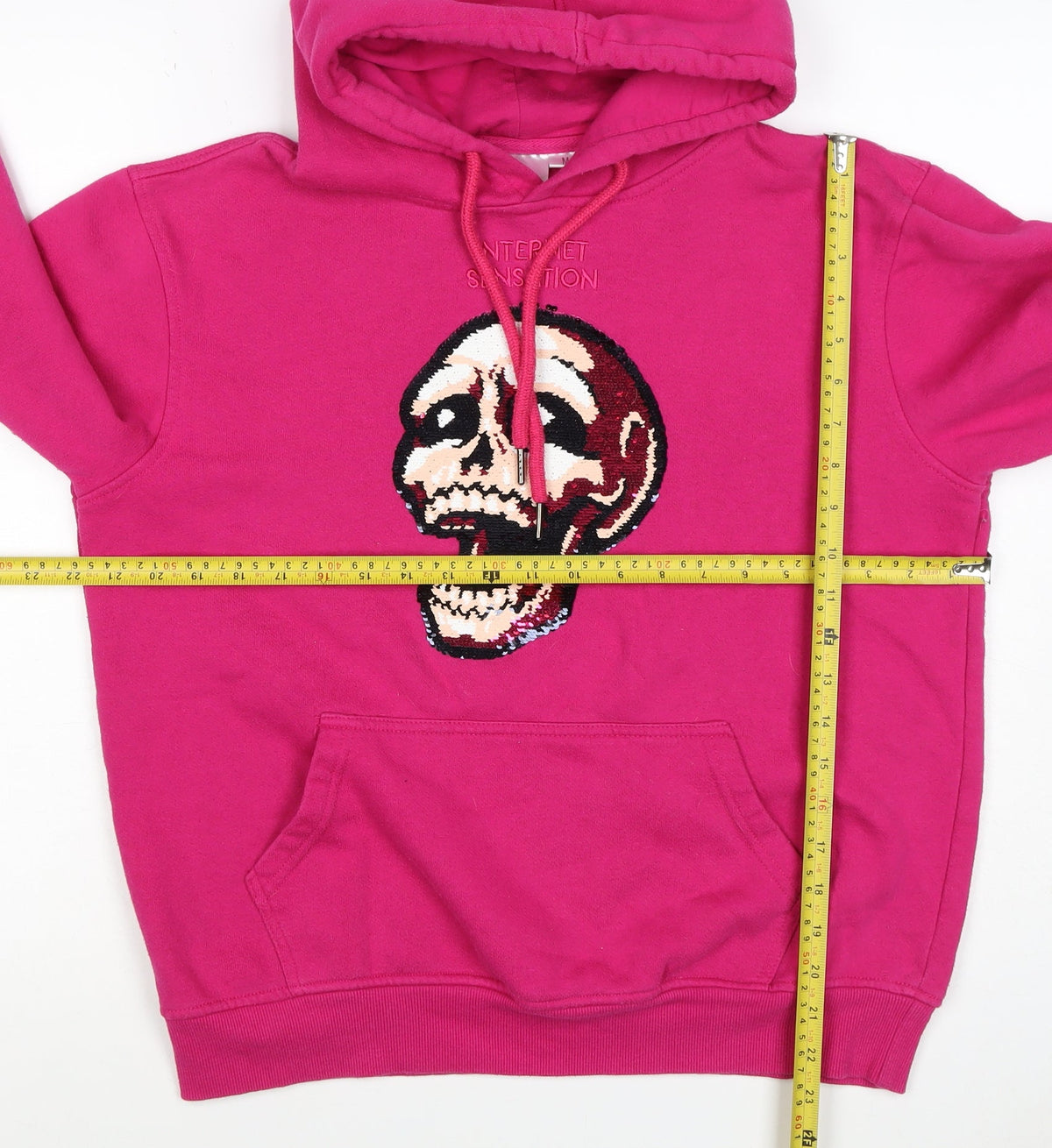 Internet Sensation Shop Women Pink M Skull Sequin Pullover Hoodie