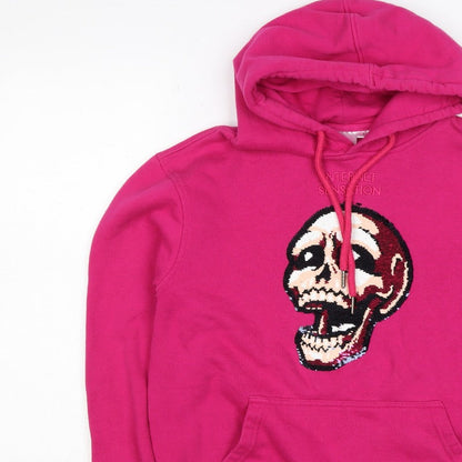 Internet Sensation Shop Women Pink M Skull Sequin Pullover Hoodie