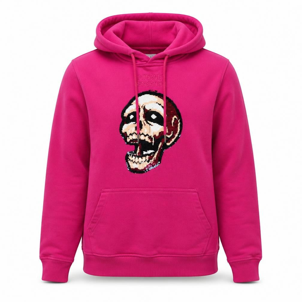 Internet Sensation Shop Women Pink M Skull Sequin Pullover Hoodie