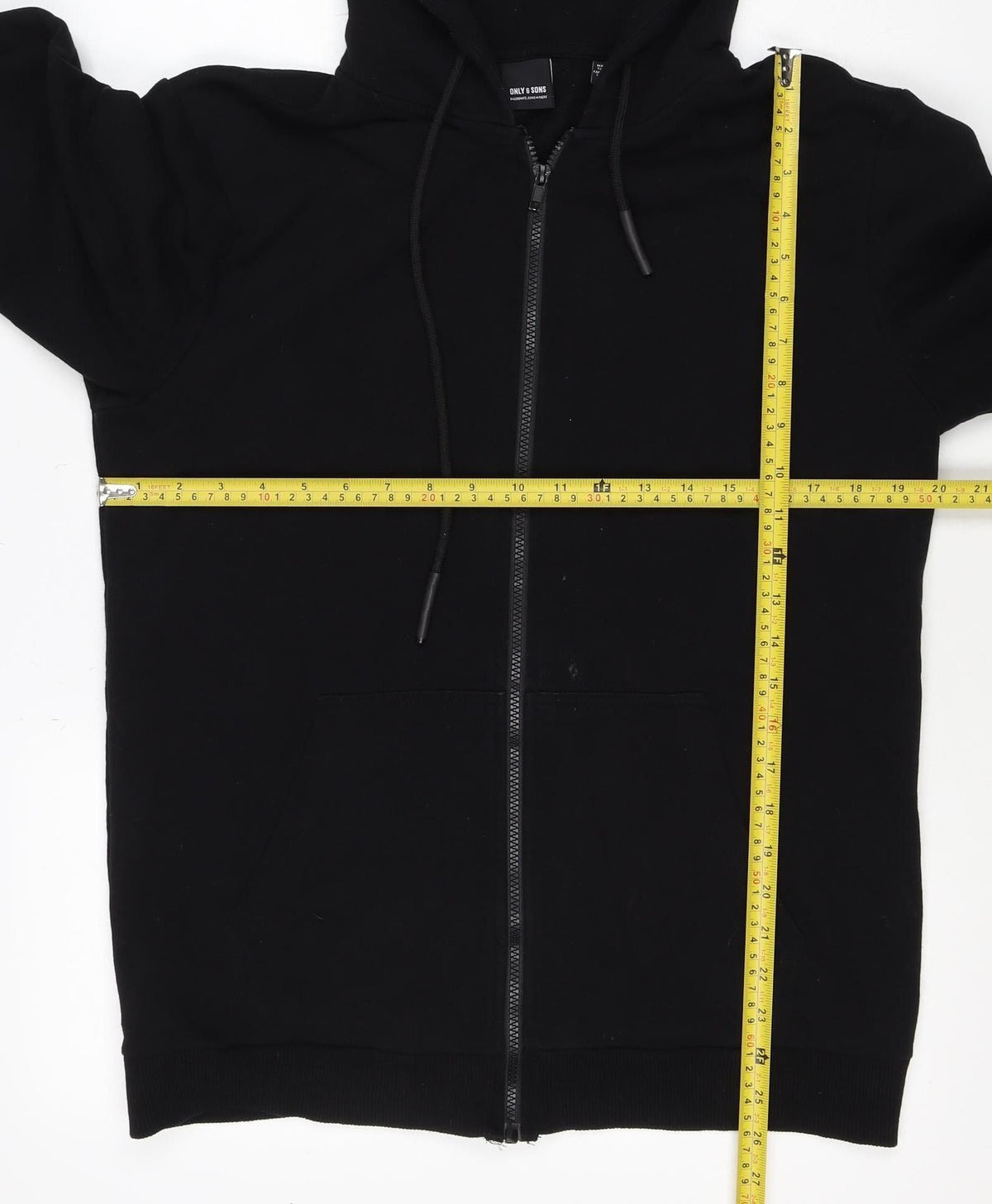 Only & Sons Men's Black M Full Zip Hooded Sweatshirt Pockets