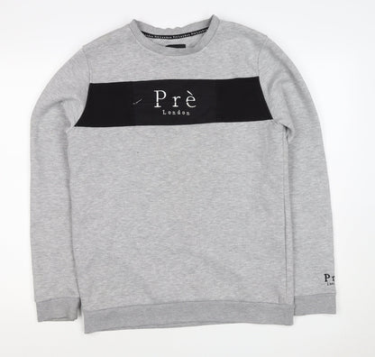 Prè London Men’s Grey M Crew Neck Logo Panel Sweatshirt