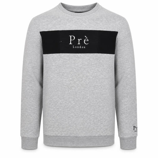 Front view of Prè London Men’s Grey M Crew Neck Logo Panel Sweatshirt