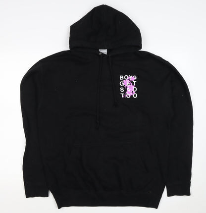 Boys Get Sad Too Men's Black L Pullover Hoodie Floral Graphic