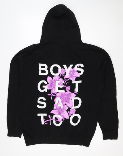 Boys Get Sad Too Men's Black L Pullover Hoodie Floral Graphic