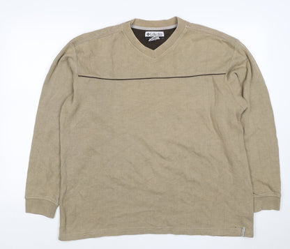Columbia Men’s Beige L V-Neck Pullover Sweatshirt Outdoor Logo