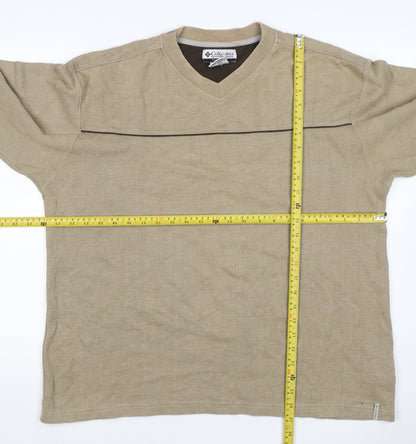Columbia Men’s Beige L V-Neck Pullover Sweatshirt Outdoor Logo
