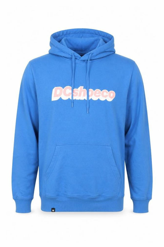 Front view of DC Shoes Men’s Blue M Pullover Logo Graphic Hooded Sweatshirt