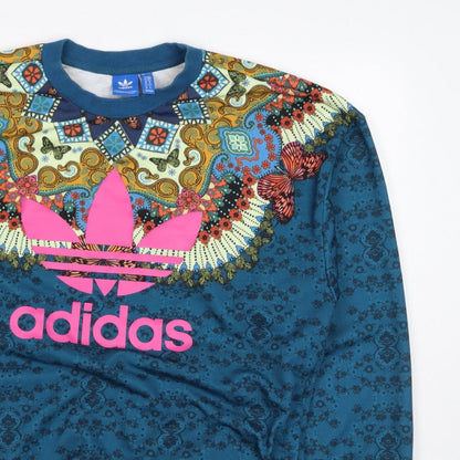 Additional view of Adidas unisex adults blue xs butterfly graphic logo crew sweatshirt