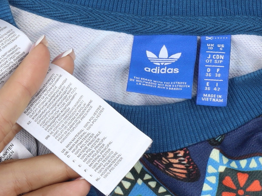 Additional view of Adidas unisex adults blue xs butterfly graphic logo crew sweatshirt