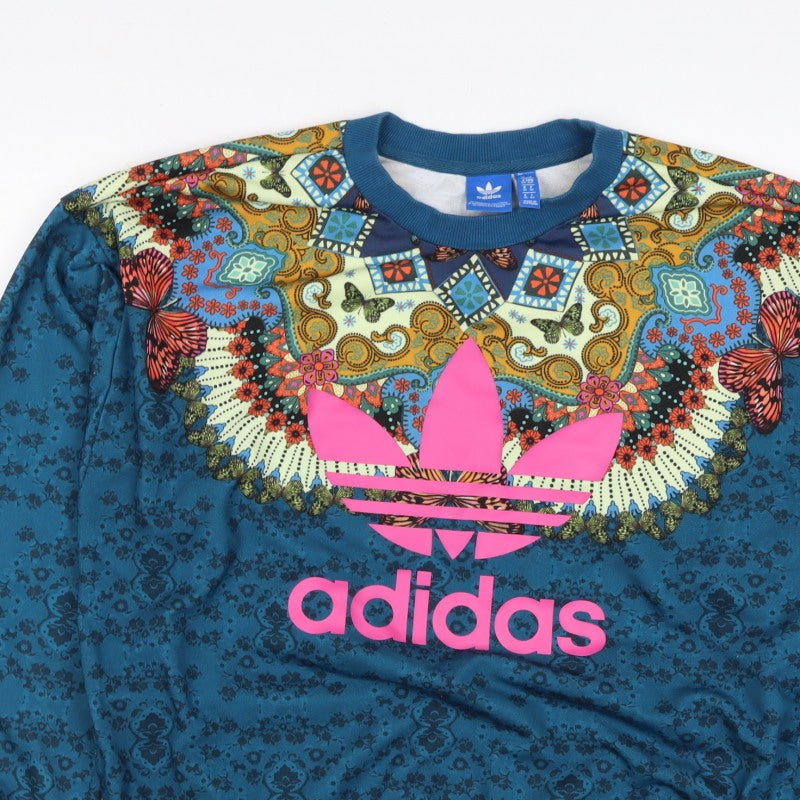 Additional view of Adidas unisex adults blue xs butterfly graphic logo crew sweatshirt