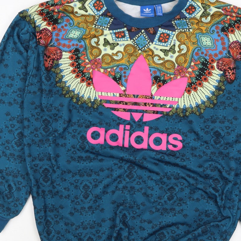 Additional view of Adidas unisex adults blue xs butterfly graphic logo crew sweatshirt