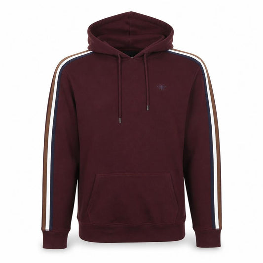 River Island Men’s Burgundy M Pullover Hoodie Striped Sleeves Embroidered